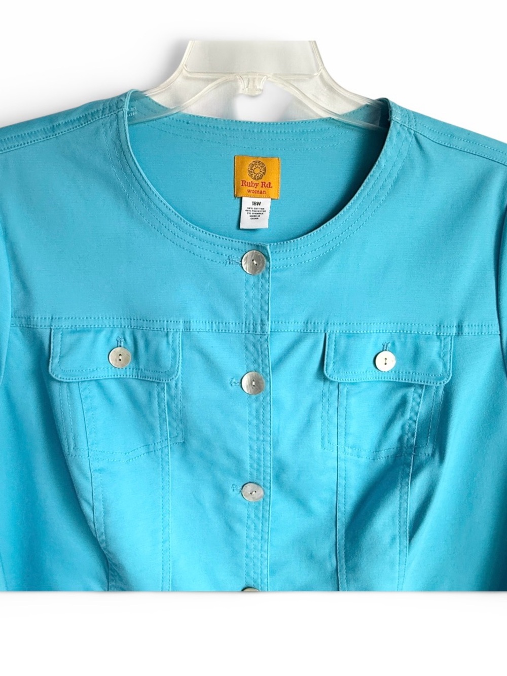 Ruby Rd. 18W Turquoise Button-Front Jean Jacket - Picture 13 of 13